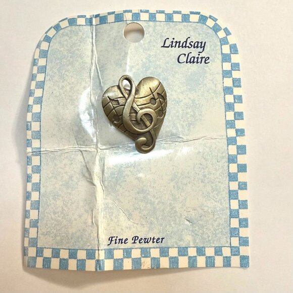 Heart Musical Note Pewter Pin Treble Clef Music Notes Musician Conductor Signed - Picture 2 of 7